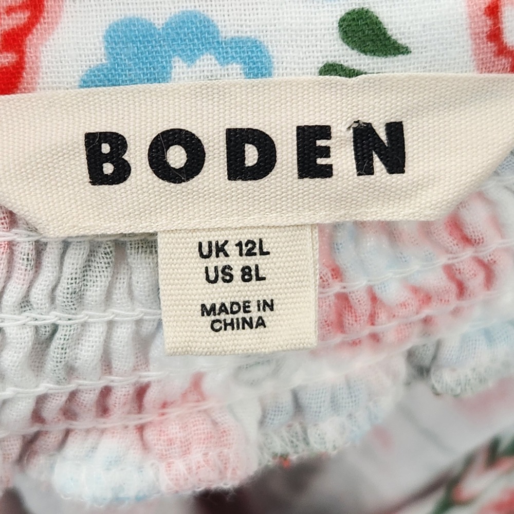 Boden Ada Double Cloth Short Dress Floral Cotton Button Down Midi Red Blue US 8L - Picture 3 of 10